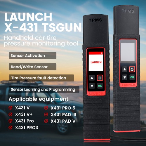 LAUNCH X-431 TSGUN TPMS Tire Pressure Detector Tool with 4pcs Launch LTR-03 RF Sensor 315MHz & 433MHz 2 in 1(Metal Valves/ Rubber Values)