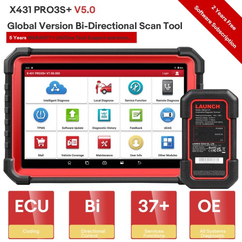 [EU Ship No Ta] LAUNCH X431 PRO3S+ V5.0 Bluetooth Bi-Directional Scan Tool Topology Map, 37+ Service, Full System Diagnostic Scanner, AutoAuth FCA SGW