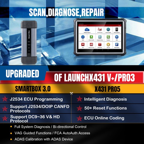 Launch X431 Pro5 Pro 5 Bi-Directional Diagnostic Coding Tool Plus X-PROG 3 GIII Immobilizer Key Programmer
