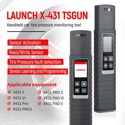 LAUNCH X-431 TSGUN TPMS Tire Pressure Detector Tool,Relearn,Reset and Program TPMS sensors,Work with Launch X431 V/V+,PRO3S+,Pro3,Pro5 and PAD V,etc.