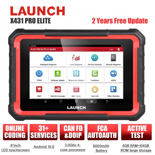 Launch X431 PRO Elite 8" Auto Full Functional Bidirectional Scanner with CANFD&DOIP, 37+ Resets, FCA AutoAuth, Full System Scanner