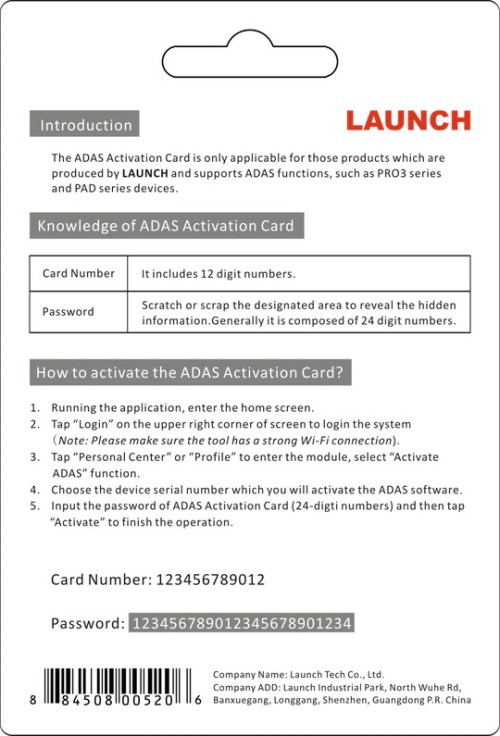 Launch X431 ADAS Activation Card Calibration Software Application for Launch X431 PAD VII Pro5 Pro3S+ Pro3 APEX