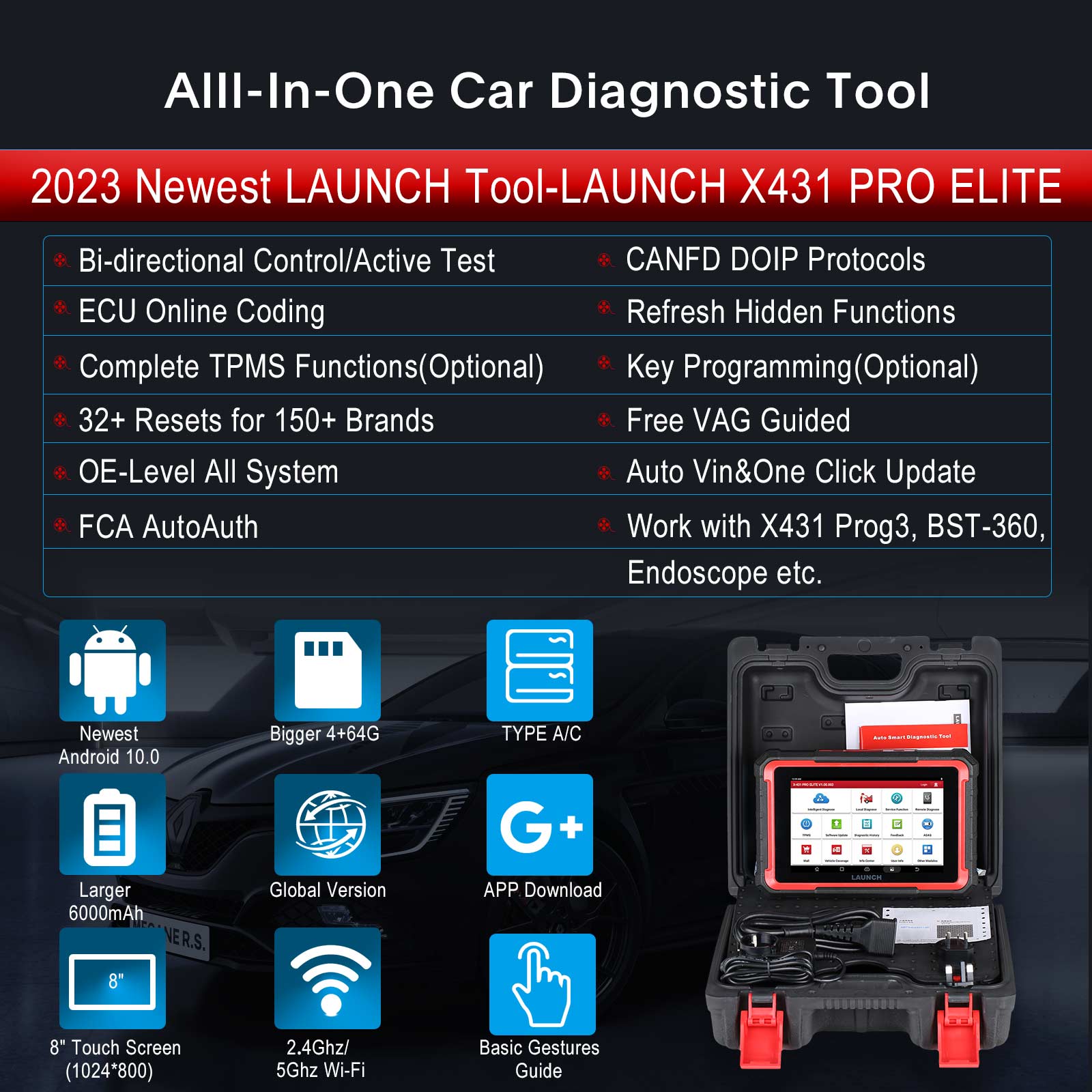 Launch X431 PRO ELITE Auto Full System Car Diagnostic Tools CAN FD